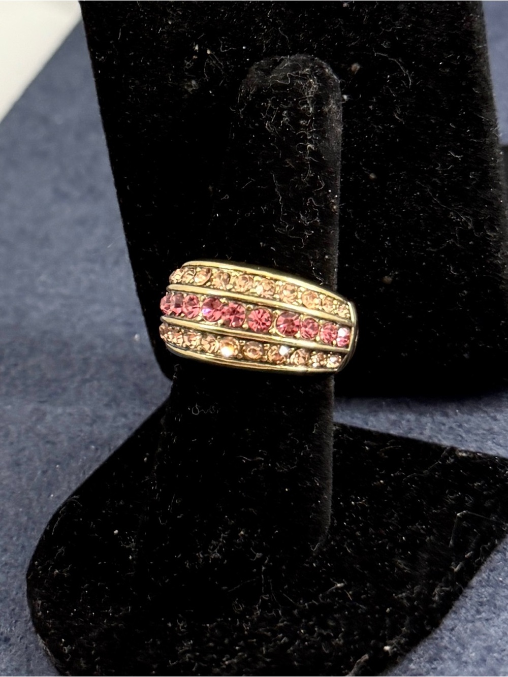 HEIDI DAUS Two-Tone Dark Light Pink Rhinestones Gold-Tone Dome Ring; Size 6.5